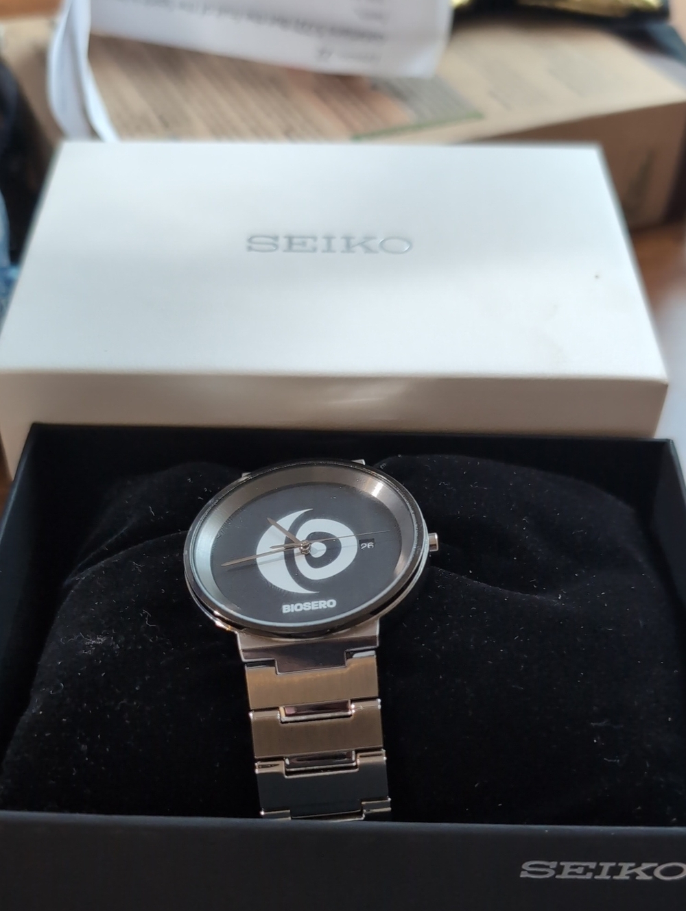 Seiko Black and Silver Target Dial Stainless Steel Watch